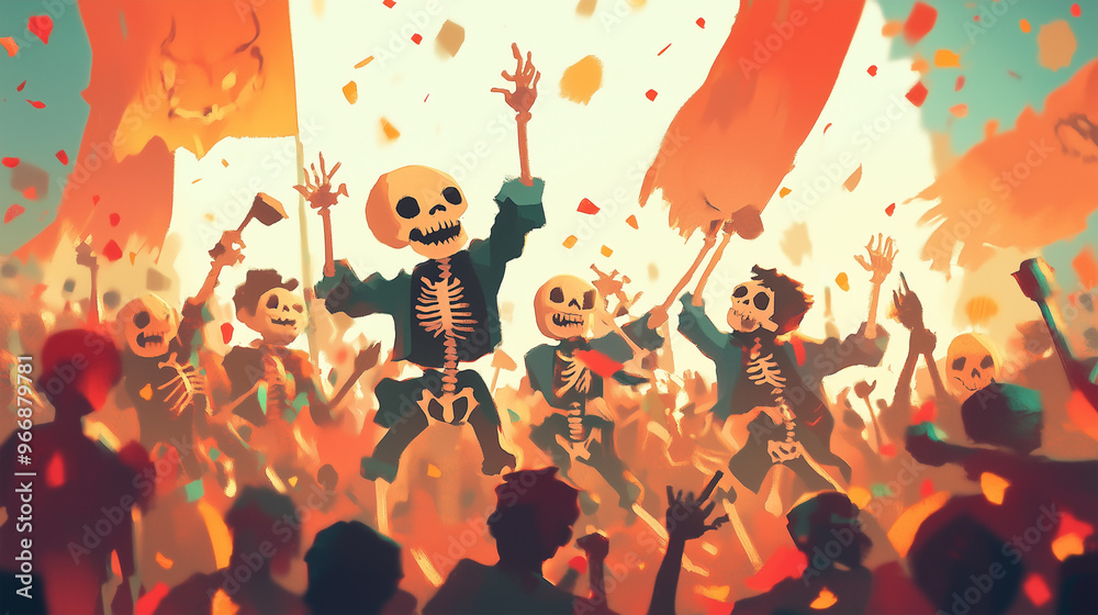 Obraz premium A group of spooky skeletons dancing at a Halloween party11