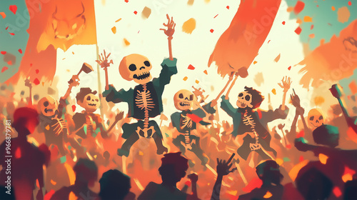 A group of spooky skeletons dancing at a Halloween party11