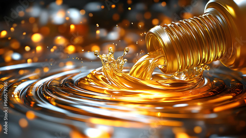 A bottle pouring golden liq...