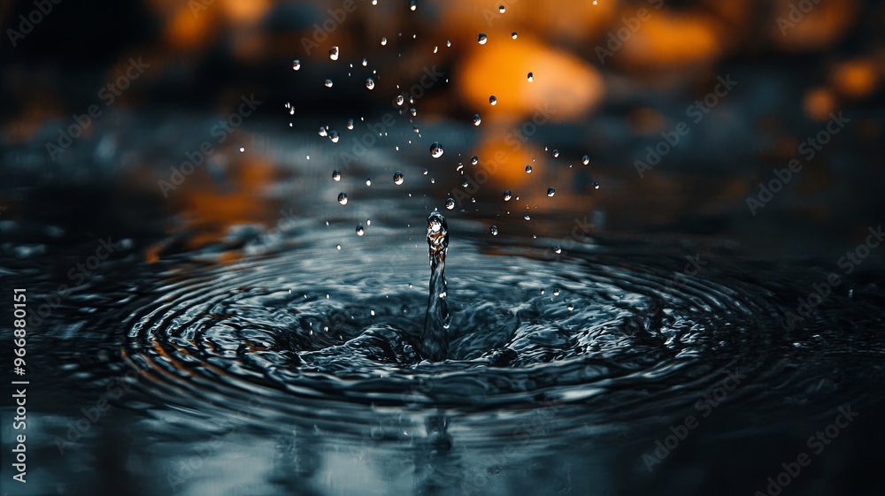 Water rain droplet splashes in puddle on ground. Dark, sad, moody and dramatic background. Water ripple texture. Water rain droplet splashes in puddle on ground. Dark, sad, moody and dramatic background. Water ripple texture.