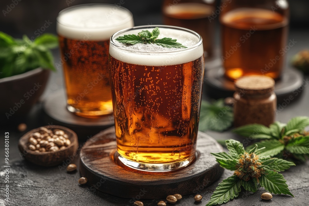 Cannabis-Themed Craft Beers and Drinks on a Table Cannabis-Themed Craft Beers and Drinks on a Table