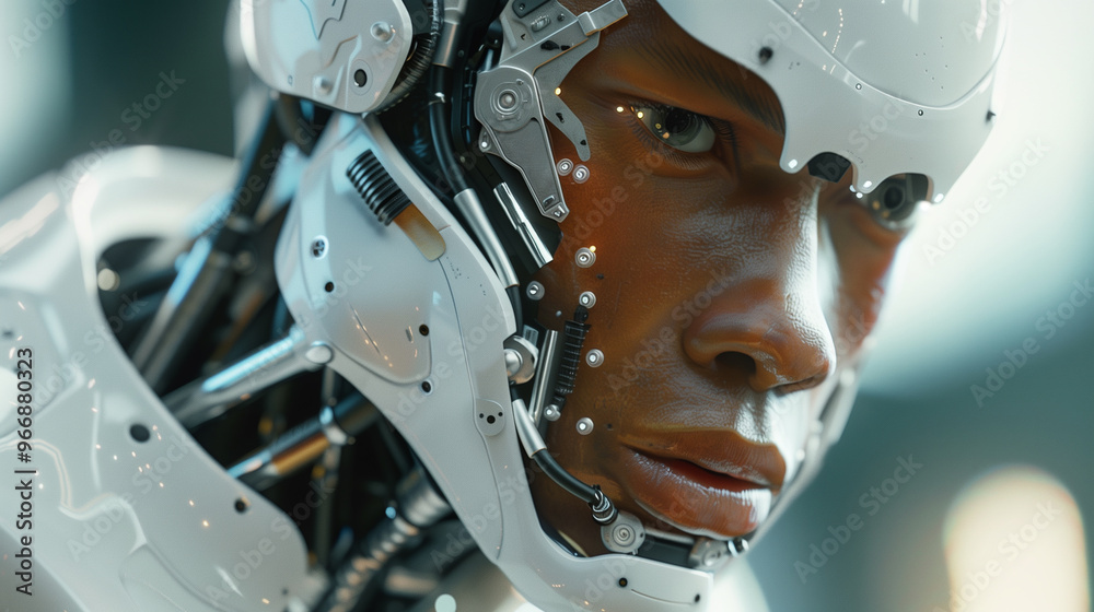 Fototapeta premium Close-up of humanoid robot with detailed mechanical features and lifelike expression