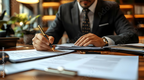A businessman reviewing doc...
