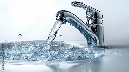 A chrome faucet pouring wat...
