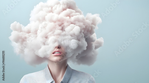 A person with their head surrounded by fog struggling