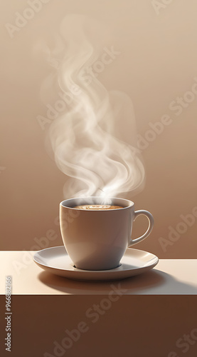 A minimal illustration of a coffee cup with steam rising above it, set on a simple table. The cup is clean and the steam is represented with a few wavy lines, emphasizing a cozy, warm atmosphere