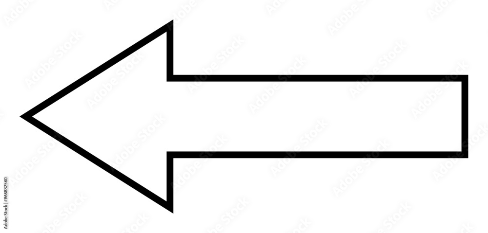 The image shows a left-pointing arrow with a simple black outline on a white background. Themes include direction, navigation, pointing, symbols, and minimalism. The image shows a left-pointing arrow with a simple black outline on a white background. Themes include direction, navigation, pointing, symbols, and minimalism.