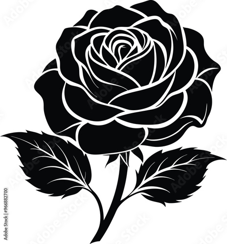 black rose flower vector illustration silhouette, Print