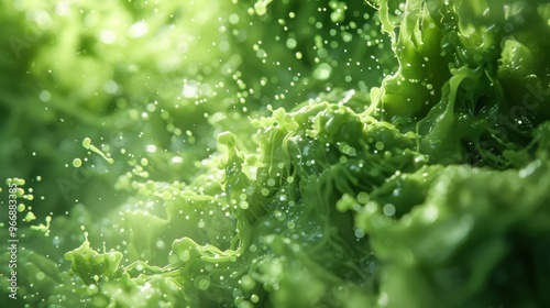 Green slime background - stock photo Particles floating in green slimy goop photo