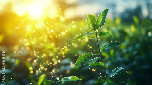 A close-up of green leaves ...