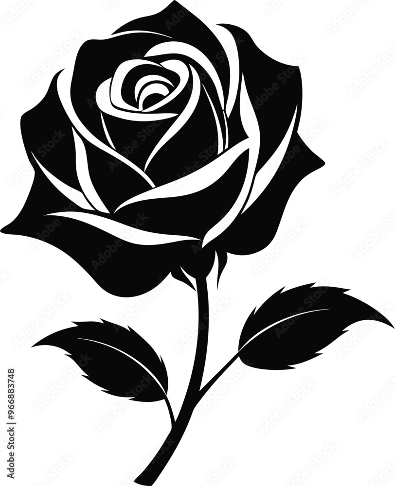 black rose flower vector illustration silhouette, Print