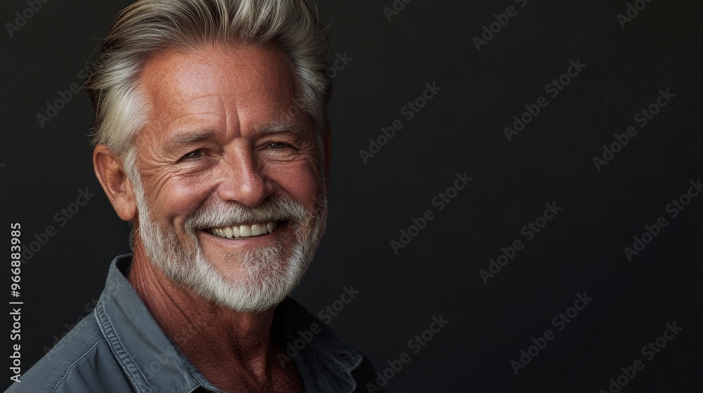 An older man with salt-and-pepper hair beams with a warm smile, proudly displaying his healthy teeth in a commercial setting with a neutral backdrop An older man with salt-and-pepper hair beams with a warm smile, proudly displaying his healthy teeth in a commercial setting with a neutral backdrop