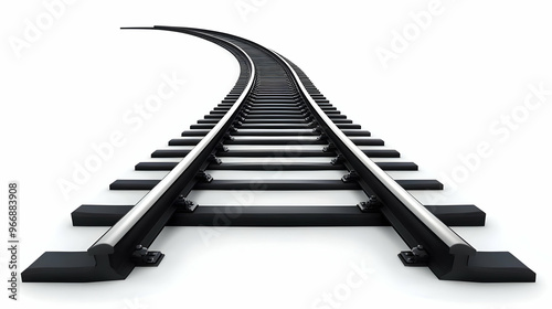 A close-up view of a curved railway track extending into the distance.