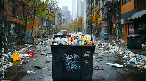 A cluttered urban street wi...