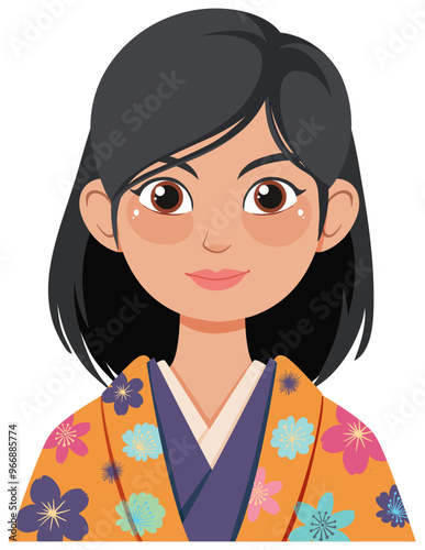 Woman in Traditional Floral Kimono