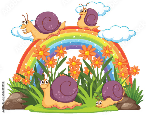 Snails and Rainbow Garden Scene