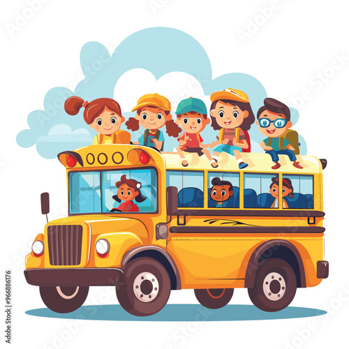 school bus with kids, back to school,