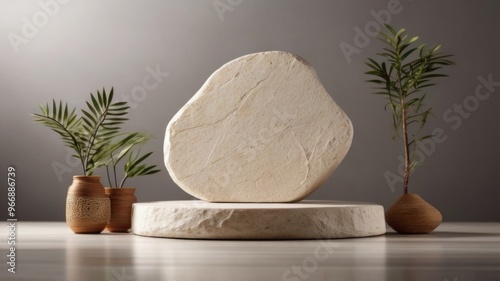 empty stone podium product with a color background mockup