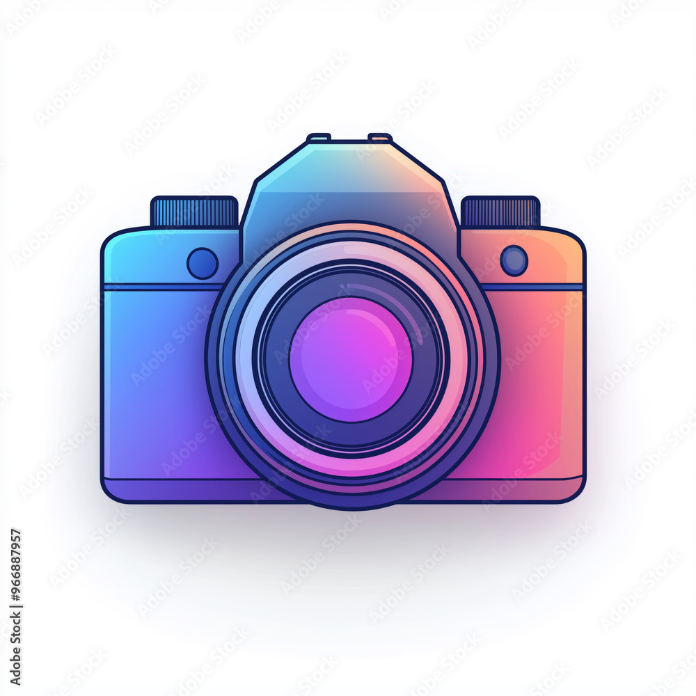 Gradient Camera Icon: A modern, minimalist illustration of a vintage camera with a vibrant gradient color scheme. This abstract design captures the essence of photography, technology, and creativity. Gradient Camera Icon: A modern, minimalist illustration of a vintage camera with a vibrant gradient color scheme. This abstract design captures the essence of photography, technology, and creativity.