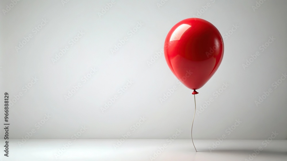 Single red helium balloon floating against a white background Single red helium balloon floating against a white background