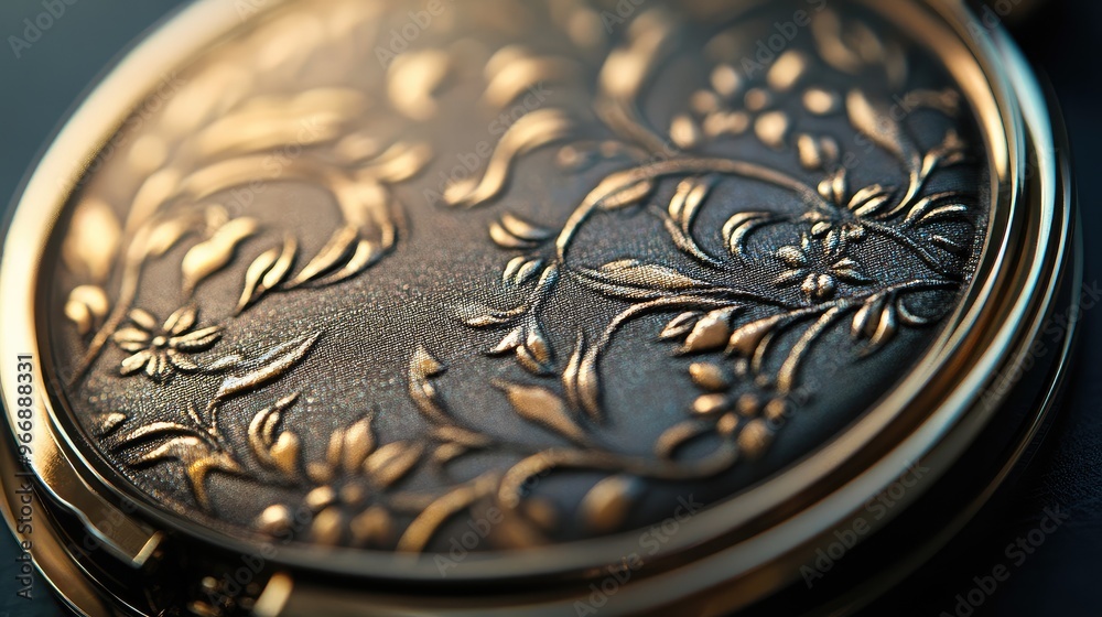 Close-up of a luxurious eyeshadow case with metallic accents, no logo, centered on the elegant design, no people. Close-up of a luxurious eyeshadow case with metallic accents, no logo, centered on the elegant design, no people.