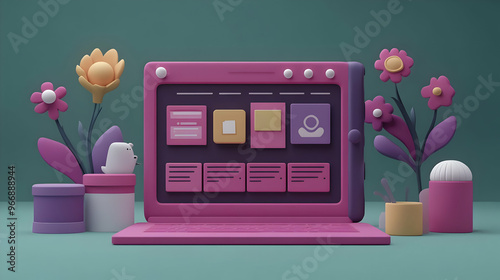 A colorful 3D laptop surrou...