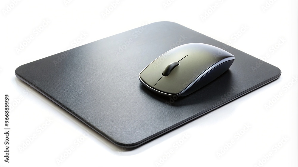 Sleek wireless mouse and mouse pad on isolated background at tilted angle Sleek wireless mouse and mouse pad on isolated background at tilted angle