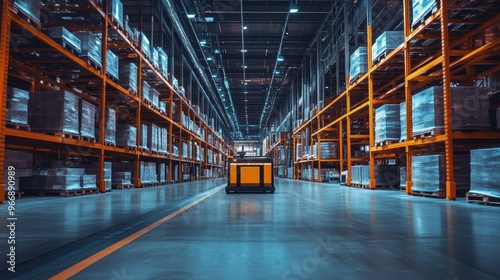 Vast and Organized Warehouse Interior with Towering Shelves