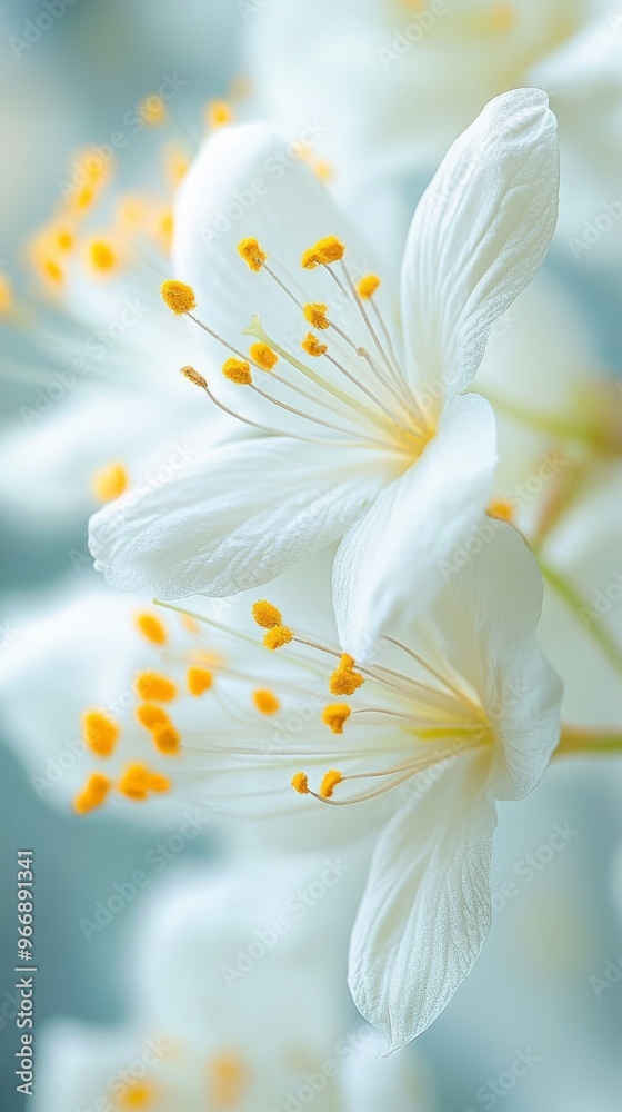 Close-up of white flowers with yellow stamens, macro photography. Nature and tranquility concept Close-up of white flowers with yellow stamens, macro photography. Nature and tranquility concept