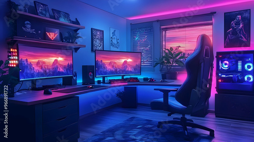 A cozy gaming setup featuri...