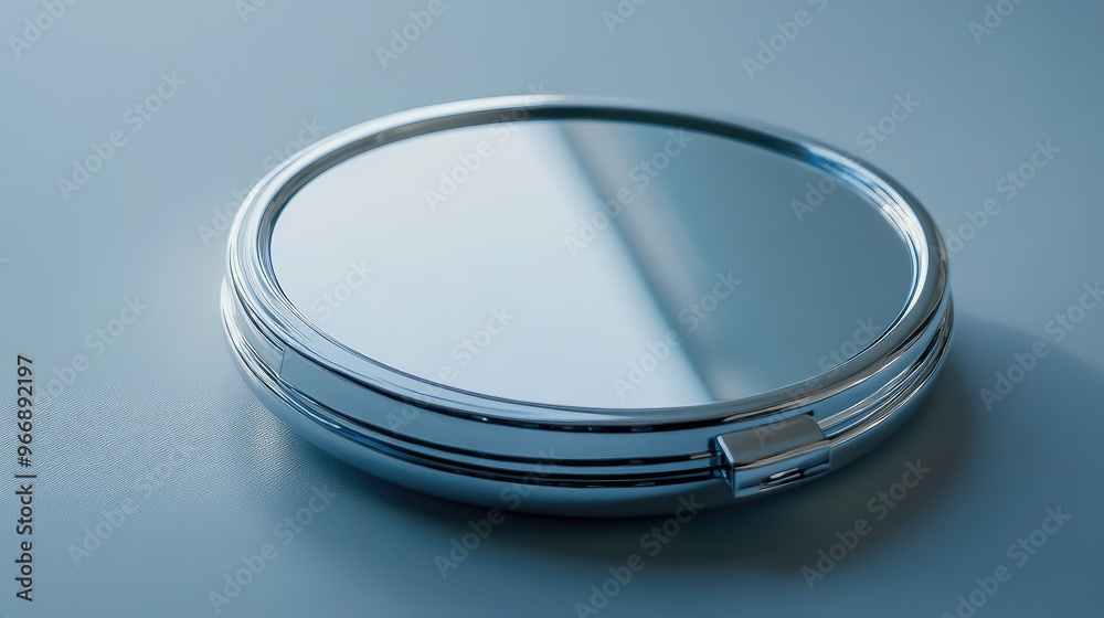 Detailed shot of a cosmetic compact case, with a sleek, modern design, no branding visible, clear focal point, no people. Detailed shot of a cosmetic compact case, with a sleek, modern design, no branding visible, clear focal point, no people.