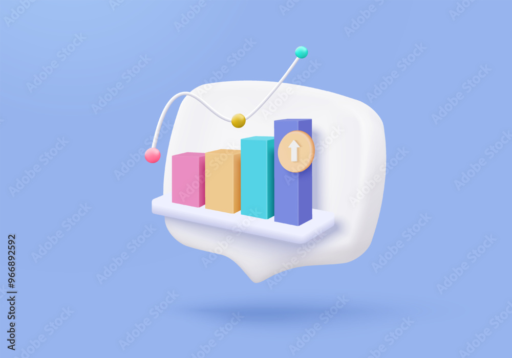 Fototapeta premium 3d statistic graph icon for investment diagram report. creative solution concept on pastel background. Goal for business, bank, finance. 3d analysis investment graph vector icon render illustration