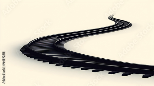 A curved railway track exte...