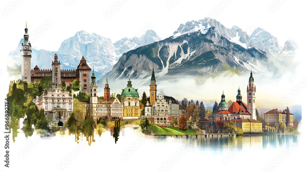 Fototapeta premium Travel Collage of famous places of the Austria, Element for Advertisement, postcard, poste
