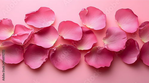 A delicate arrangement of pink rose petals on a soft pink background.