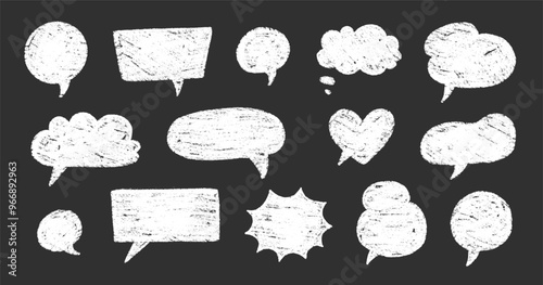 Crayon talk speech balloon frame doodle vector. Hand drawn crayon doodle speech cloud bubble set. Chalk texture sketch text talk cloud balloon frame background. Vector illustration.