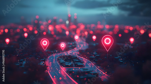 A digital cityscape with gl...