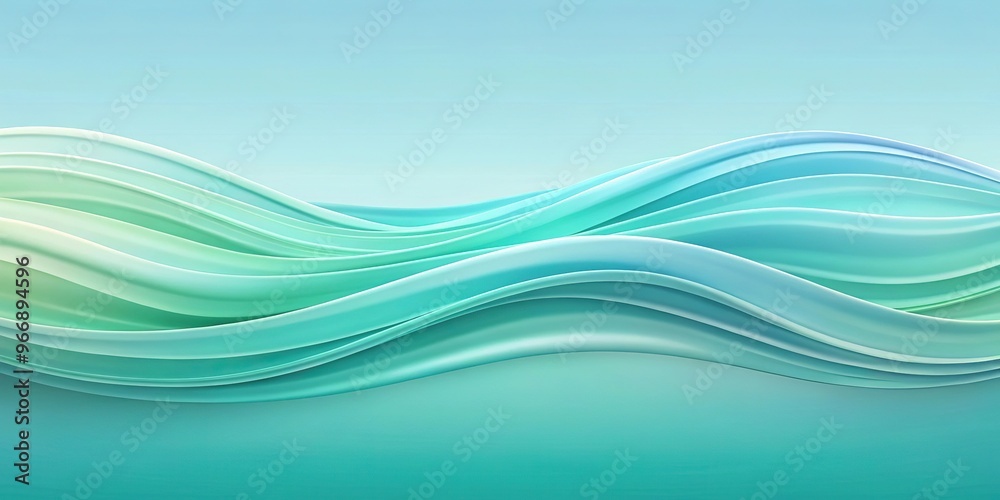Fototapeta premium Smooth gradient waves in light blue and mint green reflected