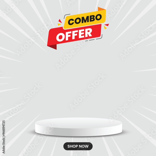 Combo Offer Social Media post with podium, Special Offer and Promotional Post social media, Gray color template, social media banner with combo offer mnemonic.