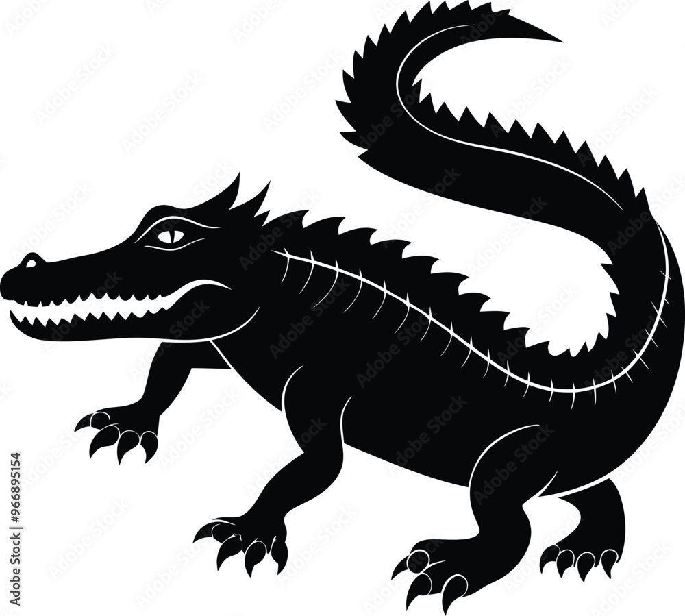 black crocodile vector illustration silhouette, Print