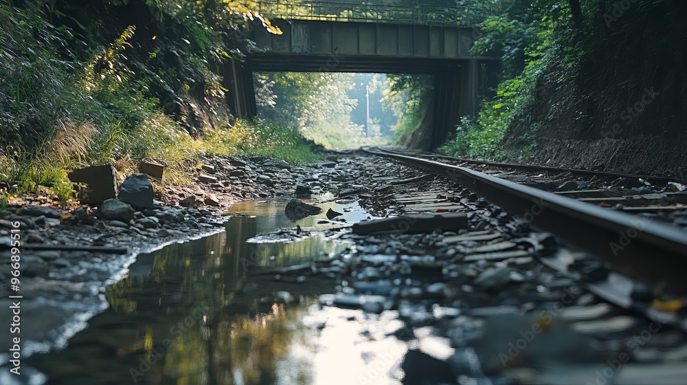 Obraz premium A stream flowing beneath a railroad track