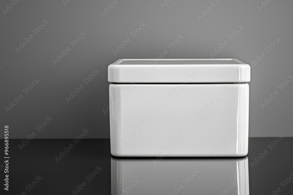 White Rectangular Box with Glossy Finish on Black Surface White Rectangular Box with Glossy Finish on Black Surface