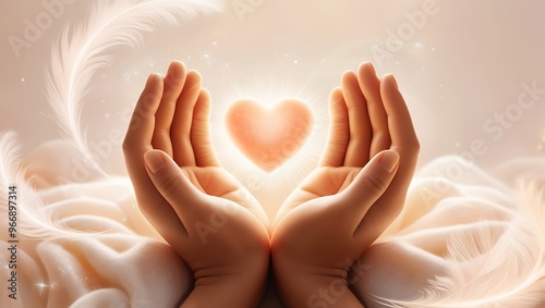 A warm scene of hands holding a glowing heart, surrounded by soft light, symbolizing deep gratitude and appreciation.