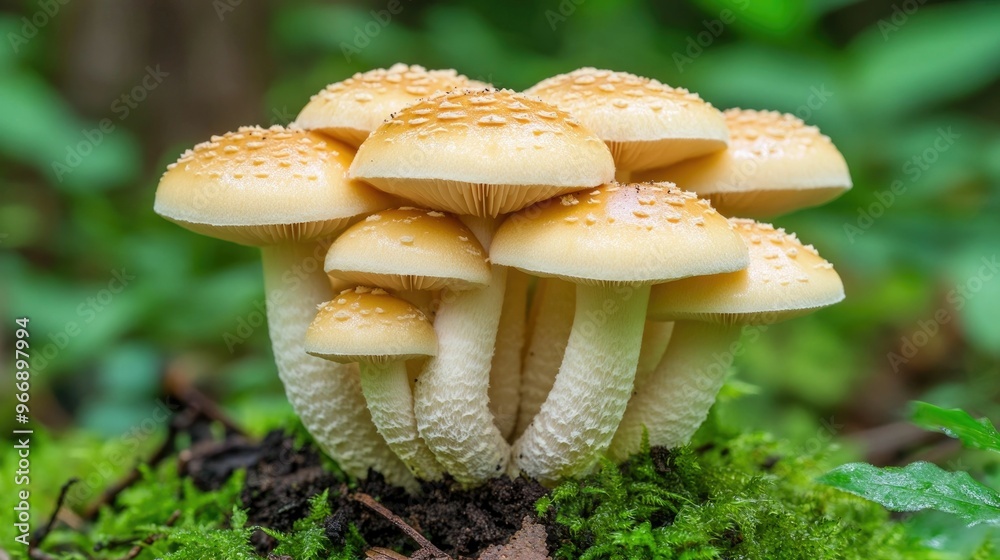 Closeup photograph of a mushroom growing on the forest floor highlighting the science of decomposition and nutrient cycling within the ecosystem Closeup photograph of a mushroom growing on the forest floor highlighting the science of decomposition and nutrient cycling within the ecosystem