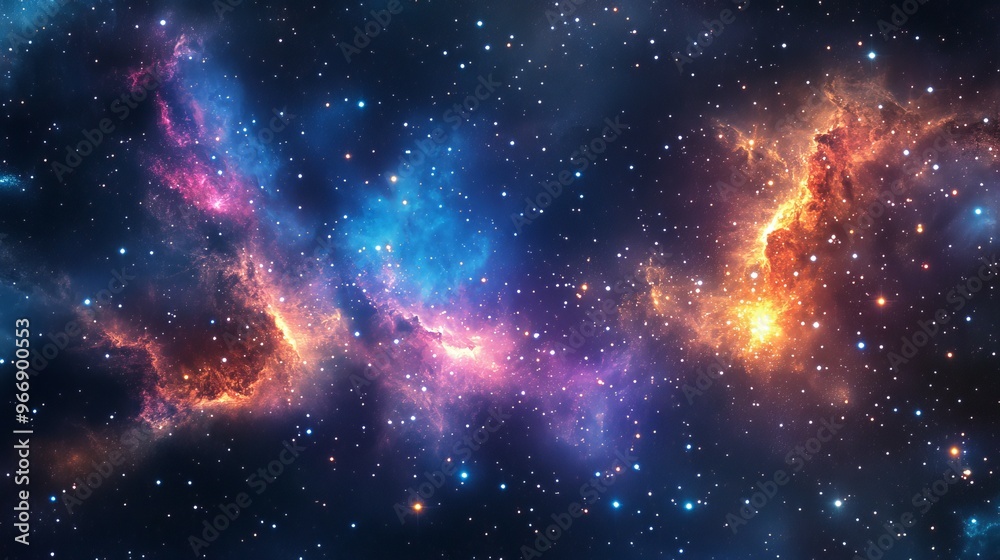 Naklejka premium High-definition star field background, showcasing a starry outer space texture. Colorful and vibrant starry night sky outer space background.