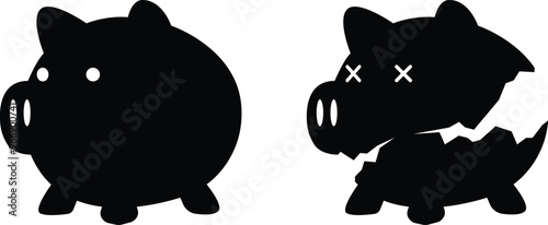 silhouette piggybank on transparent background, vector design