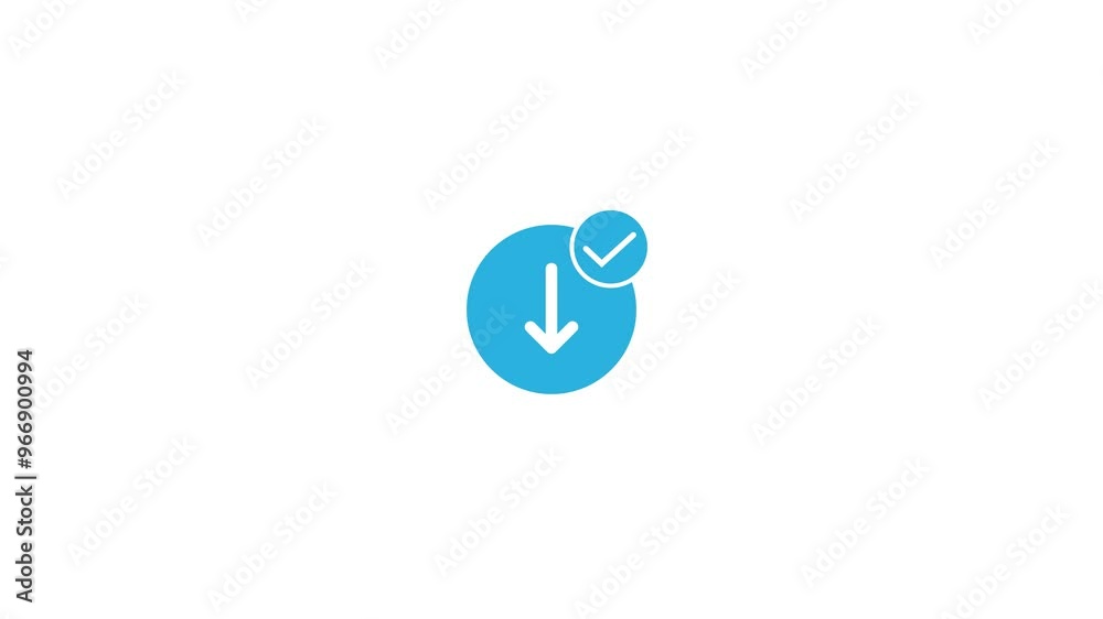 Download complete icon with check sign. Simple download icon animation. With blue color Download complete icon with check sign. Simple download icon animation. With blue color