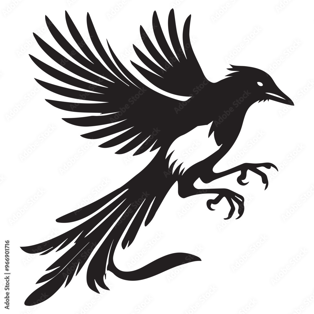 Fototapeta premium American magpie Clipart - Black-billed Magpie Vector Illustration in black and white 