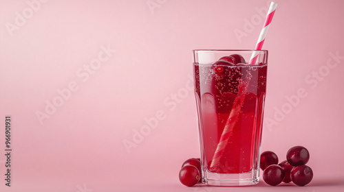 Wallpaper Mural fresh cold cranberry juice with straw isolated on pink background Torontodigital.ca