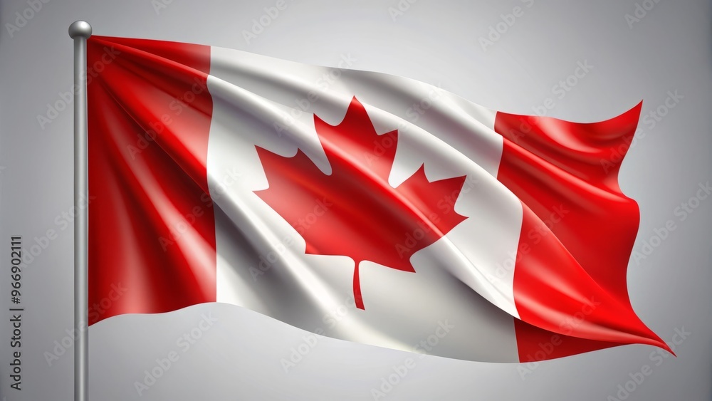 Bolded canvas set against a blank backdrop, a vibrant red maple leaf rises above two parallel white stripes, Bolded canvas set against a blank backdrop, a vibrant red maple leaf rises above two parallel white stripes,